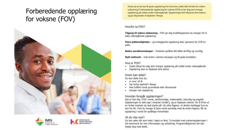 Lenke til artikkel: Forberedende opplæring for voksne (FOV)