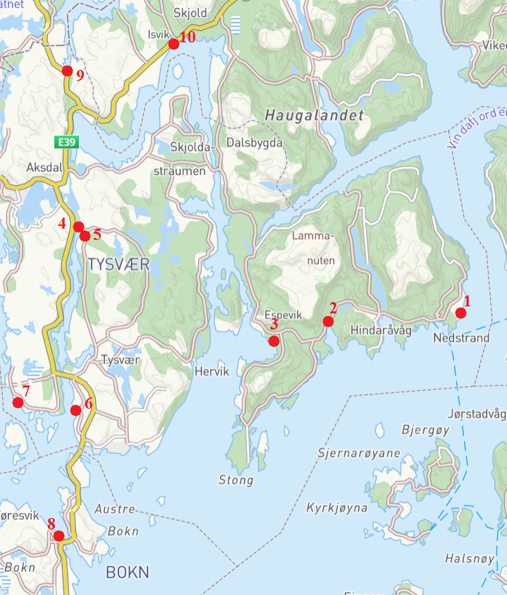 Kart over vassdrag i Tysvær - Klikk for stort bilde
