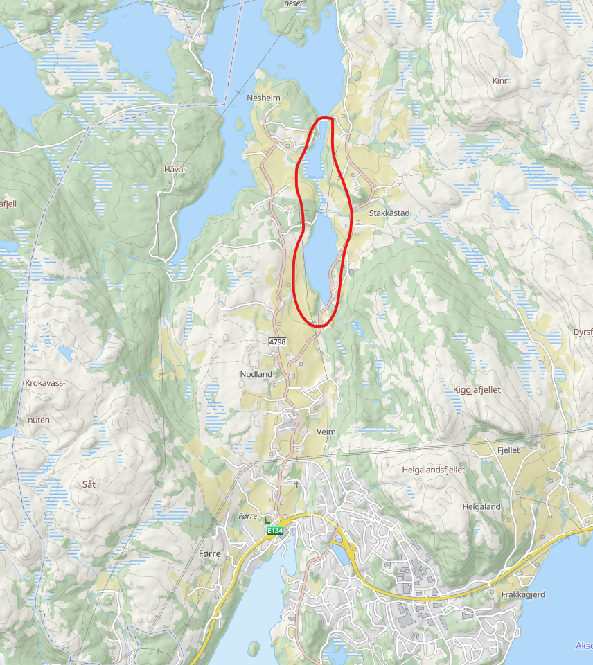 Kart av området med basseng F - Klikk for stort bilde