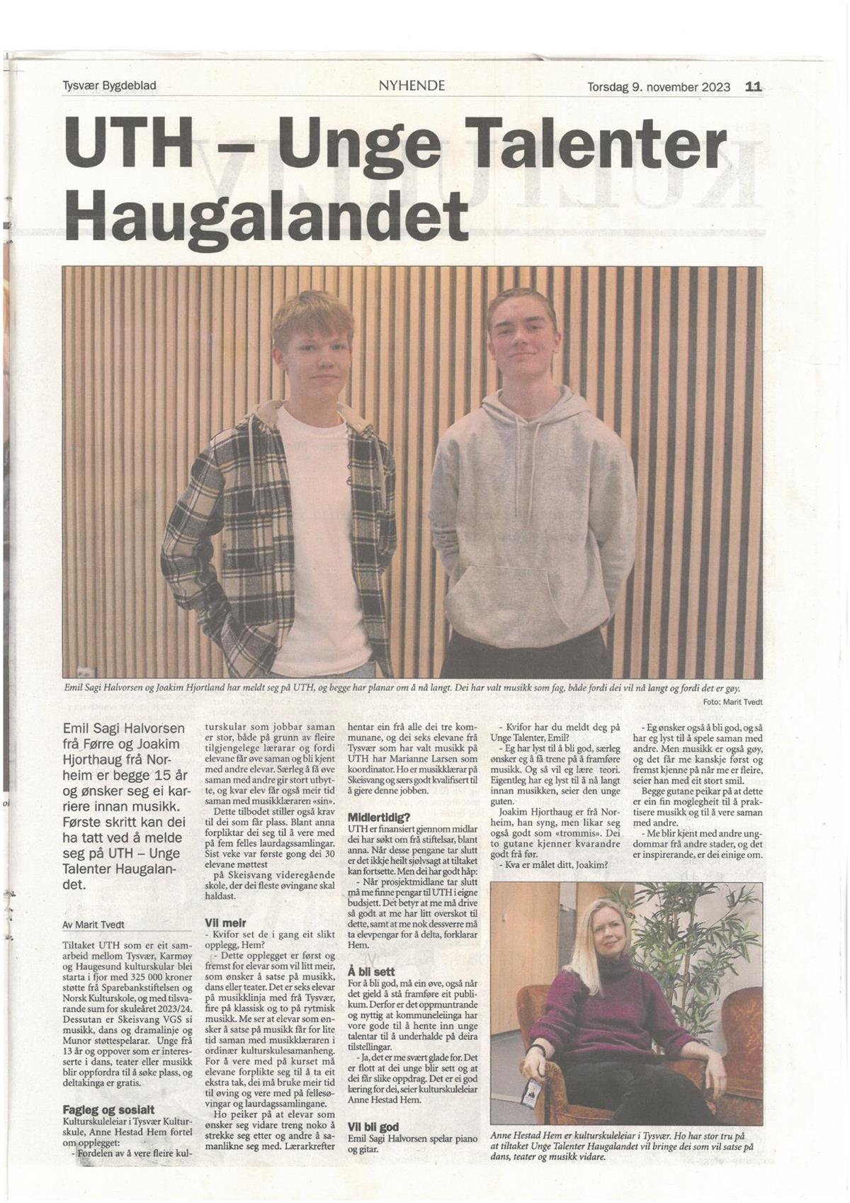 UTH-elever Joakim og Emil i avisen - Klikk for stort bilde