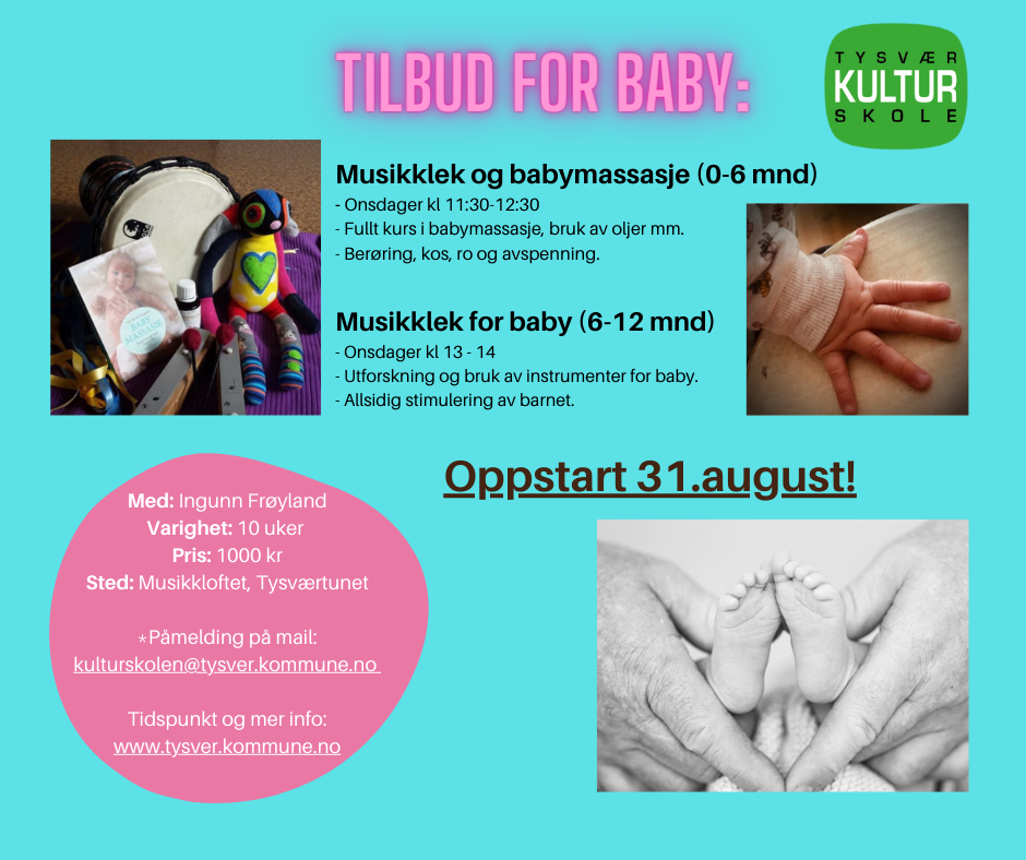 Plakat om musikklek og babymassasje - Klikk for stort bilde